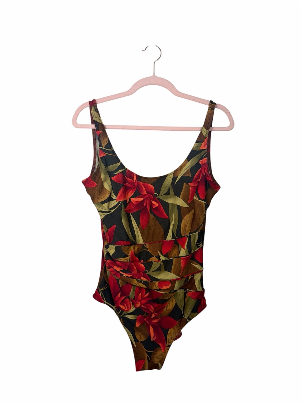Beach Cabana Tropical Floral One Piece Swimsuit Women’s Medium Hawaiian Ruched